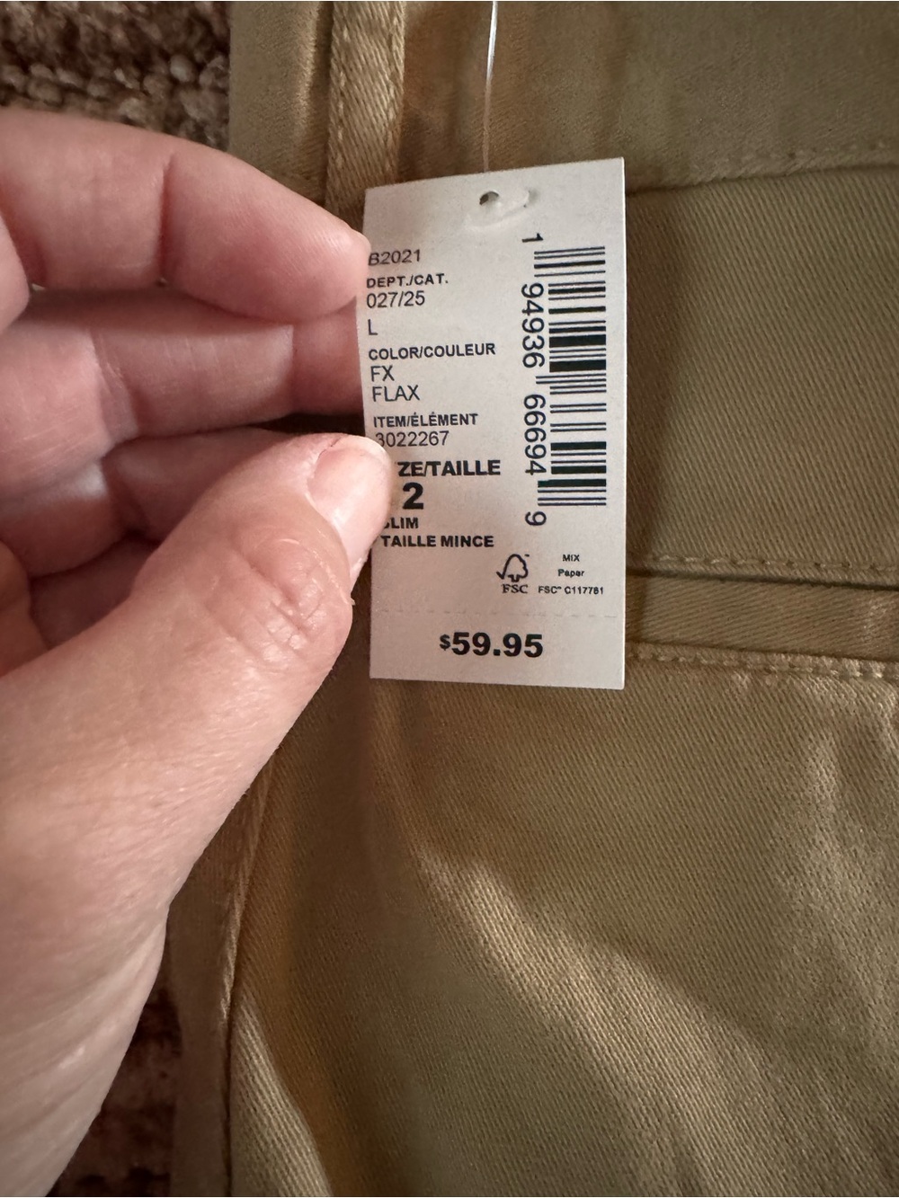 Place Men's Pants in Flax (Tan)